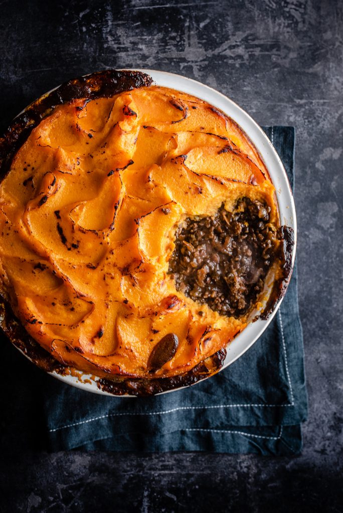 Cottage Pie With Lentils and Sweet Potato Mash Topping